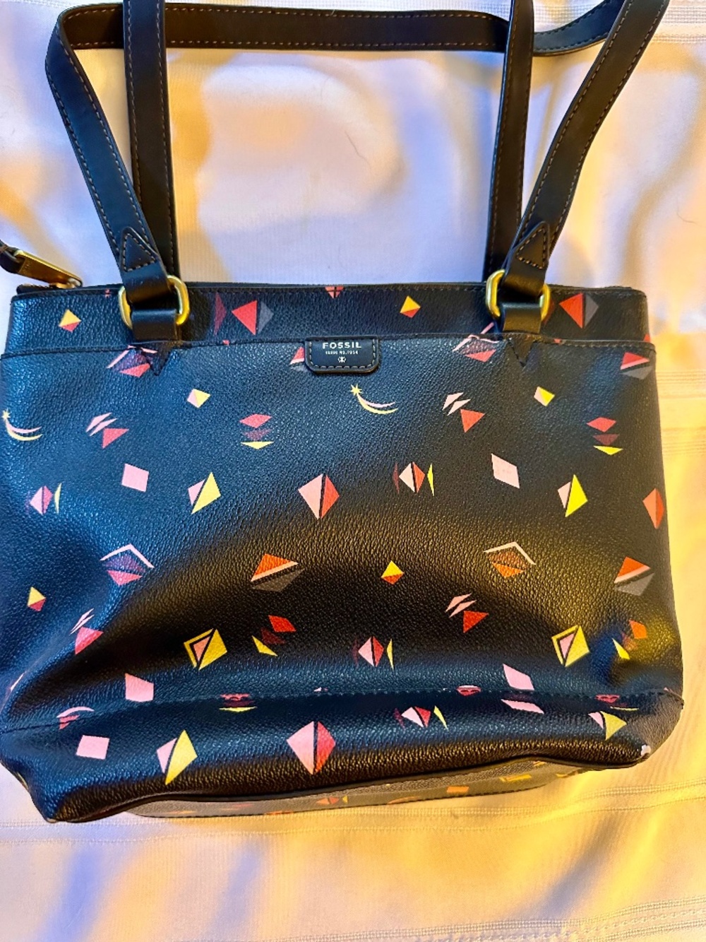 Fossil Fiona Celestial Prism Cosmic Geometric Bag Shoulder Tote Black Moon Star
